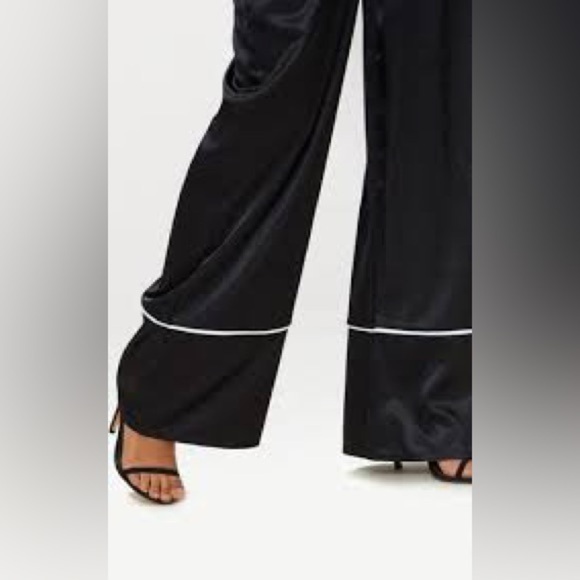 L’AGENCEBlack Wide Leg Silk Pant Trousers Contrast White Trim Size Small
